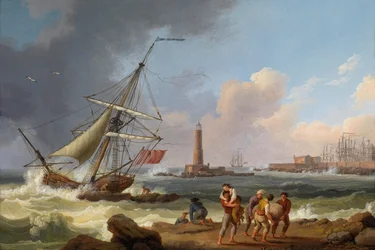 Le port de Livourne avec le sauvetage des naufragés